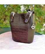 Vintage BRIGHTON Leather Bucket Bag Purse Brown Moc-CROC Western Handbag... - €42,50 EUR