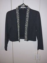 CALVIN KLEIN LADIES LS CHARCOAL GRAY CROPPED JACKET-M-NWT-PEARLS DECORAT... - $320.24 MXN