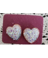 One (1) Pair Fashion Earrings ~ Glittery Heart ~ White ~ Rose Gold Studs... - $363.95 MXN
