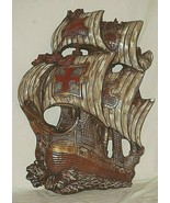 Chalkware Galleon Spanish Treasure Ship 3D Wall Art Hanging Plaque Sea N... - £116.15 GBP