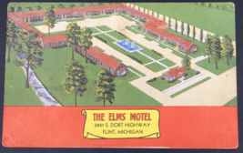 Elms Motel Hotel Flint MI Michigan Linen Postcard Dart Hwy Fulkersin USA - £6.14 GBP