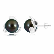 Tahitian Cultured Pearl Stud Earrings for Women in 14K Gold (Grade-AAAA , 10MM) - £916.72 GBP