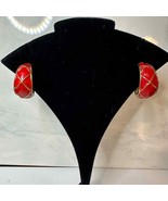 Red Gold Criss Cross Enamel Red and Gold Hoop Clip Earrings - $14.00