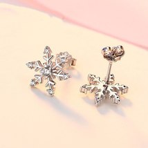 MOONROCY Silver Color CZ Crystal Earrings for Women Girls Cubic Zirconia Snow Fl - £6.65 GBP