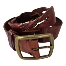 Linea Pelle Dark Brown Leather Belt Women&#39;s Medium Brass Buckle Handmade - £17.69 GBP