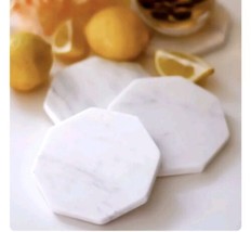 Zeal Living White Marble Coasters Set of 4 Octagon Handmade In India New in Box - £25.85 GBP