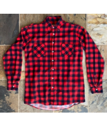 American Edition Mens Flannel Shirt Vtg Made USA Gingham Plaid Black Red... - $18.70