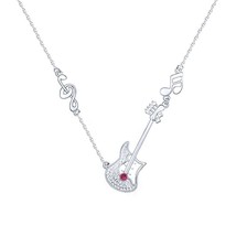 Simulated Ruby Diamond Love Guitar Pendant Long Necklace 14K Gold Plated Silver - £66.48 GBP