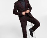 Bar III Men&#39;s Slim-Fit Burgundy Plaid Suit Separate Jacket-44S - £54.66 GBP