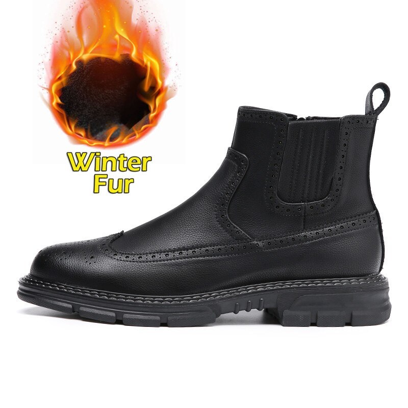 Primary image for Misalwa Cow Split Leather Men Boots Winter/ Spring Brogue Platform Casual Boots 