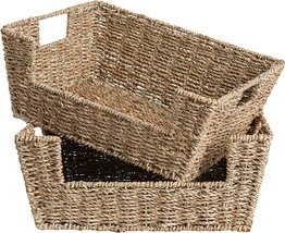 Storageworks Seagrass Storage Baskets, Hand-Woven Open-Front Bins With, Pack - £38.36 GBP