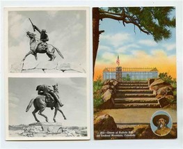 2 Buffalo Bill Postcards Grave Lookout Mountain CO &amp; Statues Cody Wyoming RPPC - £12.51 GBP