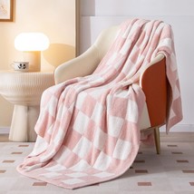 Throw Blanket Checkerboard Soft Fuzzy Blanket Reversible Plush Plaid Throw Blank - £53.02 GBP
