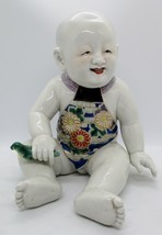Japanese Okimono Imari Porcelain Polychrome Seated Boy with Bird Statue Maigi  - £1,582.43 GBP