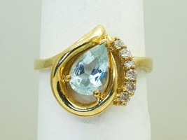 0.50ct tw Natural Pear Aquamarine &amp; Diamond Accent Ring 14k Gold Size 6 - £477.06 GBP