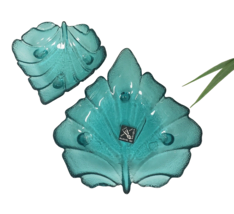 Vidrios de Levante Spain Hand Blown Glass Green Leaf Shaped Salad Bowl S... - $21.37