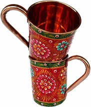 Pure Copper Handmade Outer Hand Painted Art Work Wine, Straight Mug - Cup 16 oz - £80.20 GBP