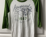 Aeropostle Baseball Shirt Womens Size Medium Green White Burner Ragland Top - £10.88 GBP