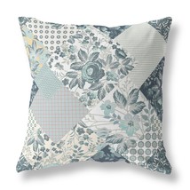 18&quot; Teal White Boho Floral Indoor Outdoor Throw Pillow - £49.51 GBP