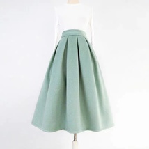 Winter Sage-green Midi Skirt Outfit Women A-line Custom Plus Size Pleated Skirt image 1