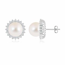 ANGARA 10mm Freshwater Pearl and Diamond Flower Halo Stud Earrings in Silver - £800.91 GBP+