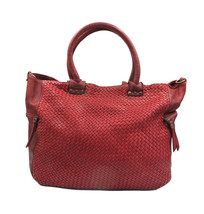 Woven Red Burgundy Super Soft Washed Calf Leather Handbag Made In Italy - $1,876.91 MXN