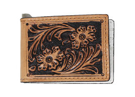 Men&#39;s Western Antique Floral Tooled Slim Money Clip Minimalist Wallet 18... - $23.76