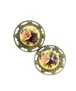 Vintage Porcelain Filigree Post Pierced Earrings 1&quot; - $29.61