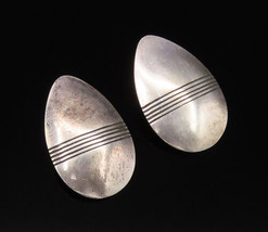NAVAJO 925 Silver - Vintage Minimalist Engraved Lines Teardrop Earrings- EG12152 - £54.59 GBP