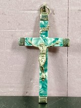 Catholic Crucifix Cross Japan Marbleized 4&quot; Vintage Rosary Blue - £14.80 GBP