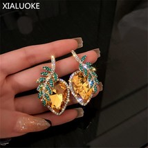 XIALUOKE Fashion Metal Leaves Mosaic Crystal Strawberry Stud Earrings For Women  - £10.50 GBP
