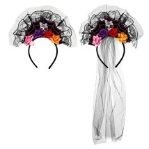 Day of the Dead Headband 2Pcs Halloween Skull Flower Headband Mexican Flower Cro - £17.91 GBP