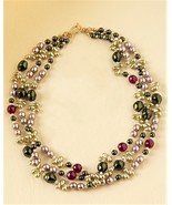 Smithsonian Triple Strand Glass Pearl and Fuschia Agate Necklace &amp; Earri... - €142,25 EUR