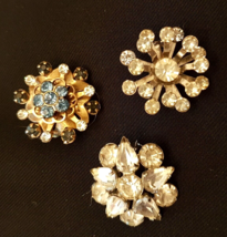 VTG Scatter Pin LOT of 3 Blue Rhinestone Star Burst Flower Austrian Crystal - $23.70