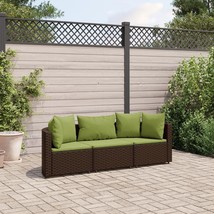 3 Piece Patio Sofa Set with Cushions Brown Poly Rattan - $9,191.08 MXN