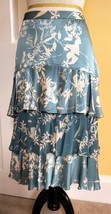 BANANA REPUBLIC Blue/Cream Floral Print Layered/Tiered Ruffled Silk Skir... - $14.60