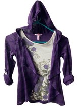 Sugar Tart Top Girls M Purple and Green Layered Tunic Hooded Top - $5.66