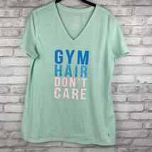 Danskin Now Women’s Semi-Fitted V Neck T-Shirt Size LG Gym Hair Don&#39;t Care Green - £11.42 GBP