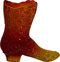 Vintage Fenton Daisy &amp; Buttons Amberina Orange Yellow Glass Shoe Boot - £15.73 GBP