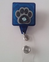 Black Glitter Paw Print badge reel key ID card holder lanyard retractabl... - $9.00