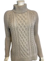 Tan Cable Knit Turtleneck Long Sleeve Sweater Size S - £18.81 GBP