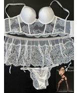Victoria&#39;s Secret 32C,32D,36C BOMBSHELL CORSET TOP BRA+GARTER WHITE SHIN... - $230.17 CAD