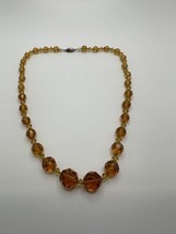 Antique Art Deco Knotted Amber Crystal Graduated Bead Necklace 19&quot; - £62.24 GBP