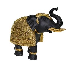 Elephant Statue showpiece for Home decor &amp; Fengshui Vaastu gift Black gold 3X8&quot; - £36.49 GBP