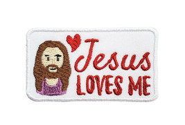 Jesus Loves Me Embroidered/Applique Iron On Patch 2.7&quot; x 1.55&quot; Christian... - £4.61 GBP