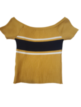 Iris knit Crop Blouse Shirt Top Stretch Ribbed Yellow Size Small Off Shoulder - £6.71 GBP