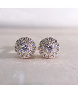 For Ear Studs Round Diamond Full Inlaid Zircon Copper Earrings Women&#39;s C... - £7.83 GBP