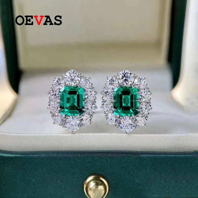 100% 925 Sterling Silver 2.6 Carat Lab Grown Emerald Stud Earrings For Women Spa - £220.92 GBP
