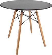 Dining Table With Round Bistro Top And Natural Wood Eiffel Base By, In Black. - £242.19 GBP