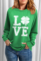 Green LOVE Clover Print Raglan Sleeve Pullover Sweatshirt - $262.88 MXN